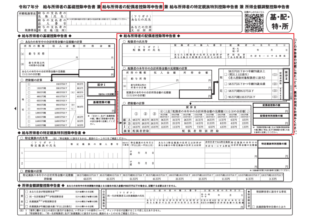 配偶者控除等申告書